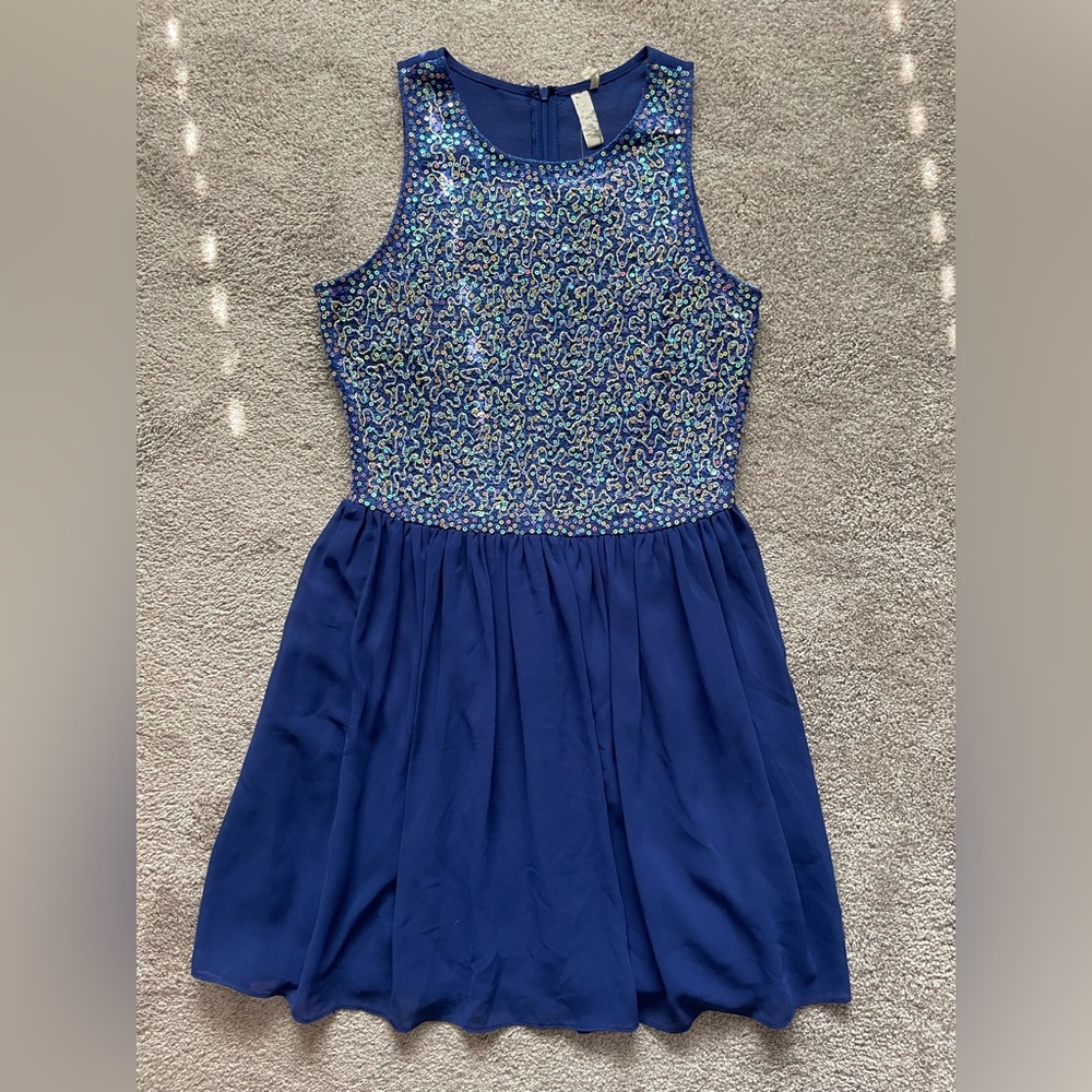 NWT Francesca’s Collection Blue Sleeveless Sequin Mesh Dress Blue size large